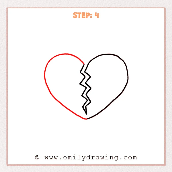 how to draw a broken heart - Step 4